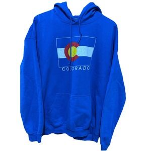 Colorado Flag Vintage Fade Hoodie Men's XL Blue Pullover Sweatshirt EUC